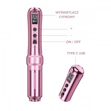 Maszynka Biomaser U1 z opisem przycisków, portem USB-C i cyfrowym wyświetlaczem