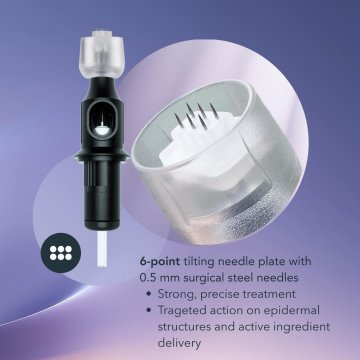 Kartridż do&nbsp;mezoterapii mikroigłowej Cheyenne Universal 6-Needle Plate 0.5mm Steel – stalowe igły o precyzyjnym nachyleniu dla skutecznej penetracji skóry i&nbsp;dostarczania składników aktywnych